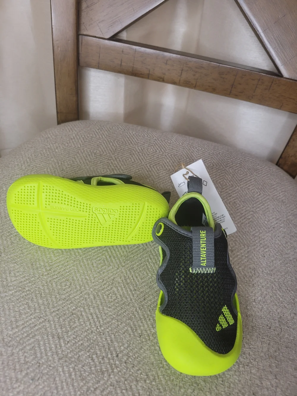 ADIDAS Toddler Black and Neon Green Water Shoes